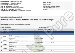 certificat analyse feel pure