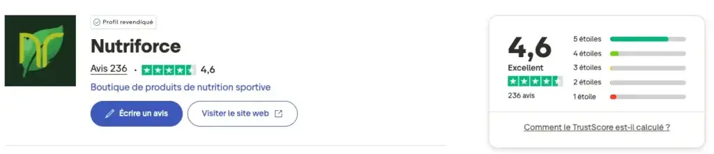 les avis de nutriforce sur trustpilot